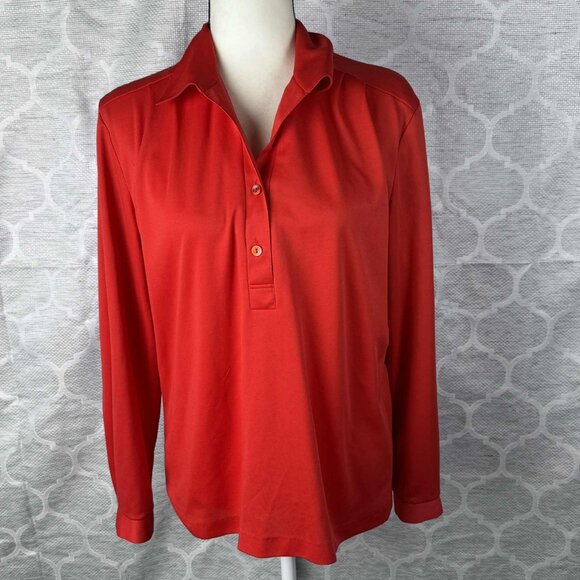 ❤️ Vintage John Abbott Red Long Sleeve Polo Blouse – Size 16 - Picture 1 of 7